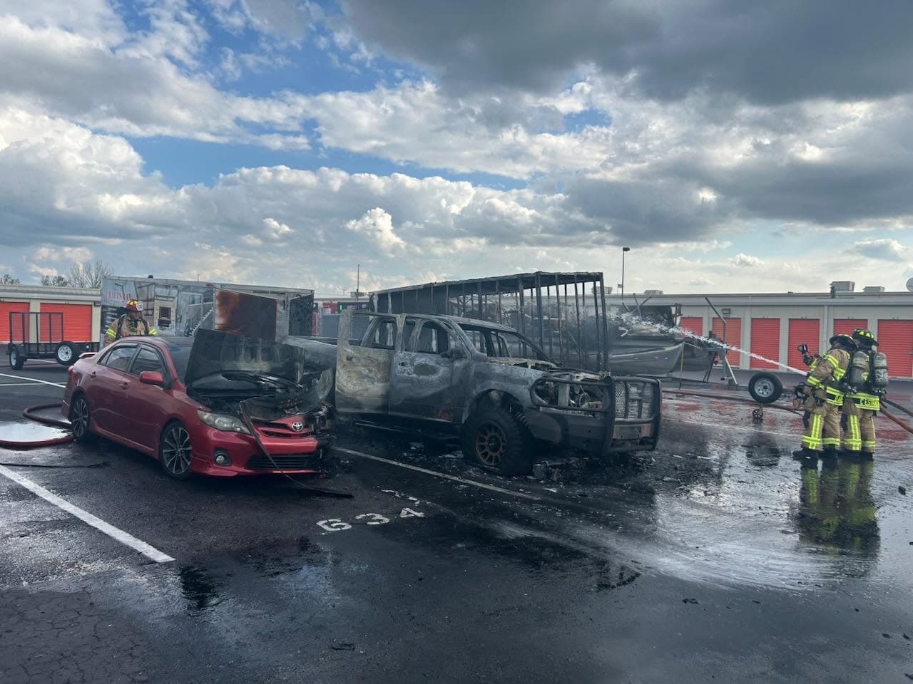 St. Cloud Fire Rescue crew working a multi-vehicle fire